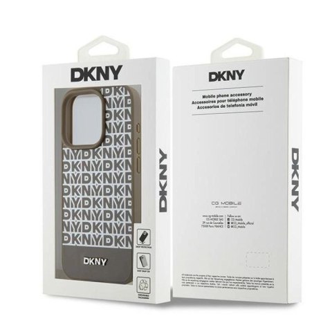 Etui DKNY Leather Printed Pattern Metal Logo MagSafe na iPhone 15 Pro Max - brązowe DKNY