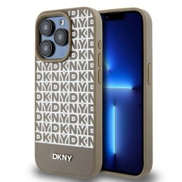 Etui DKNY Leather Printed Pattern Metal Logo MagSafe na iPhone 15 Pro - brązowe DKNY