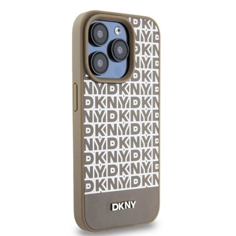 Etui DKNY Leather Printed Pattern Metal Logo MagSafe na iPhone 15 Pro - brązowe DKNY