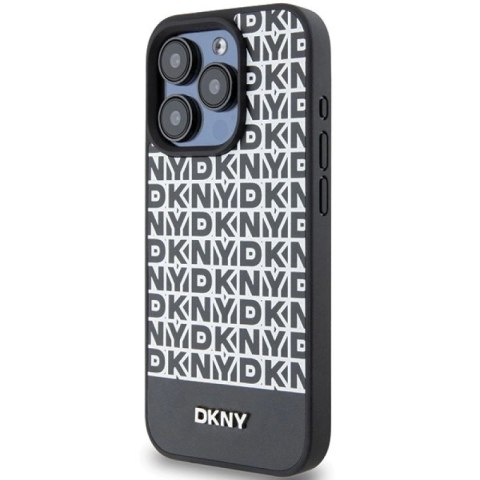 Etui DKNY Leather Printed Pattern Metal Logo MagSafe na iPhone 15 Pro - czarne DKNY