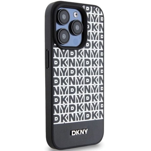 Etui DKNY Leather Printed Pattern Metal Logo MagSafe na iPhone 15 Pro - czarne DKNY