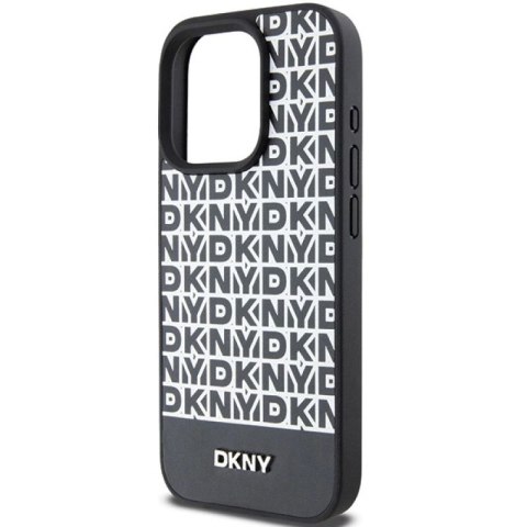 Etui DKNY Leather Printed Pattern Metal Logo MagSafe na iPhone 15 Pro - czarne DKNY