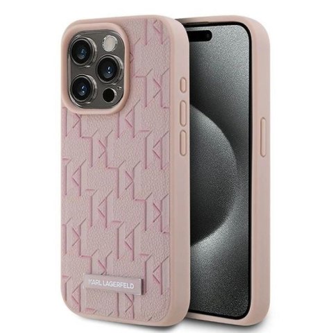 Etui Karl Lagerfeld Leather Monogram Metal Logo na iPhone 15 Pro Max - różowe Karl Lagerfeld
