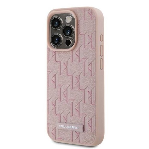 Etui Karl Lagerfeld Leather Monogram Metal Logo na iPhone 15 Pro Max - różowe Karl Lagerfeld