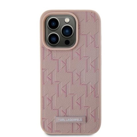 Etui Karl Lagerfeld Leather Monogram Metal Logo na iPhone 15 Pro - różowe Karl Lagerfeld