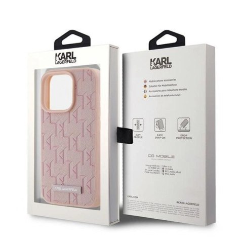 Etui Karl Lagerfeld Leather Monogram Metal Logo na iPhone 15 Pro - różowe Karl Lagerfeld
