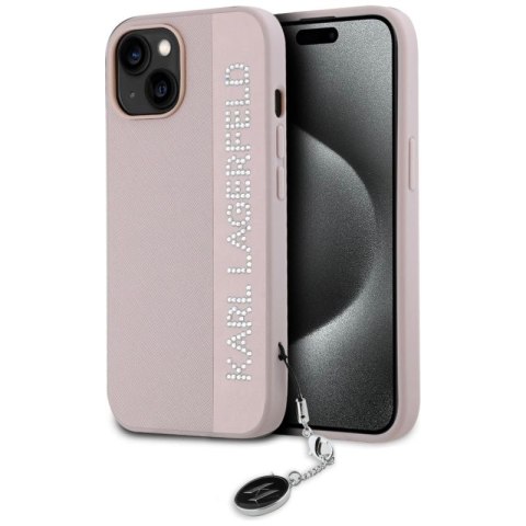 Etui Karl Lagerfeld Saffiano Rhinestones & Charm na iPhone 15 / 14 / 13 - różowe Karl Lagerfeld