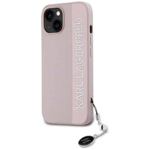 Etui Karl Lagerfeld Saffiano Rhinestones & Charm na iPhone 15 / 14 / 13 - różowe Karl Lagerfeld