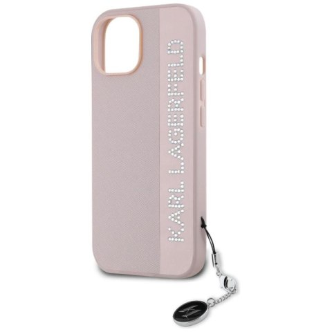 Etui Karl Lagerfeld Saffiano Rhinestones & Charm na iPhone 15 / 14 / 13 - różowe Karl Lagerfeld
