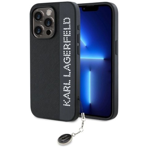 Etui Karl Lagerfeld Saffiano Rhinestones & Charm na iPhone 15 Pro - czarne Karl Lagerfeld