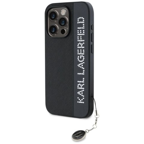 Etui Karl Lagerfeld Saffiano Rhinestones & Charm na iPhone 15 Pro - czarne Karl Lagerfeld