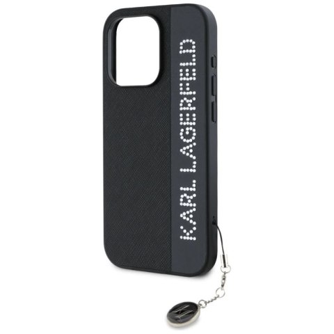 Etui Karl Lagerfeld Saffiano Rhinestones & Charm na iPhone 15 Pro - czarne Karl Lagerfeld