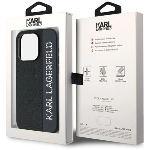 Etui Karl Lagerfeld Saffiano Rhinestones & Charm na iPhone 15 Pro - czarne Karl Lagerfeld