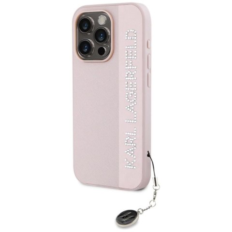 Etui Karl Lagerfeld Saffiano Rhinestones & Charm na iPhone 15 Pro - różowe Karl Lagerfeld