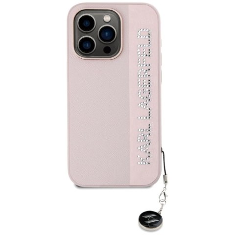 Etui Karl Lagerfeld Saffiano Rhinestones & Charm na iPhone 15 Pro - różowe Karl Lagerfeld