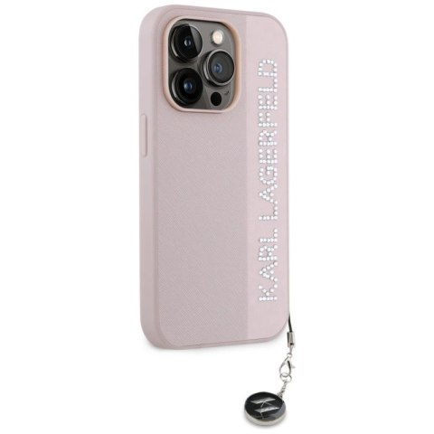 Etui Karl Lagerfeld Saffiano Rhinestones & Charm na iPhone 15 Pro - różowe Karl Lagerfeld