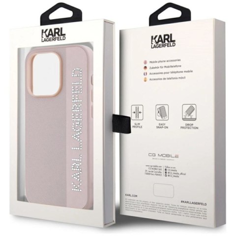 Etui Karl Lagerfeld Saffiano Rhinestones & Charm na iPhone 15 Pro - różowe Karl Lagerfeld