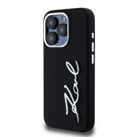 Etui Karl Lagerfeld Silicone Metal Script Logo na iPhone 15 Pro - czarne Karl Lagerfeld