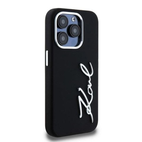 Etui Karl Lagerfeld Silicone Metal Script Logo na iPhone 15 Pro - czarne Karl Lagerfeld