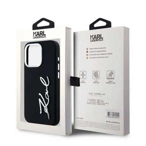 Etui Karl Lagerfeld Silicone Metal Script Logo na iPhone 15 Pro - czarne Karl Lagerfeld