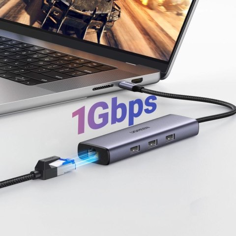 HUB Ugreen CM512 15598 6w1 USB-C - 3x USB-A 3.0 / HDMI / RJ45 / USB-C PD - szary UGREEN