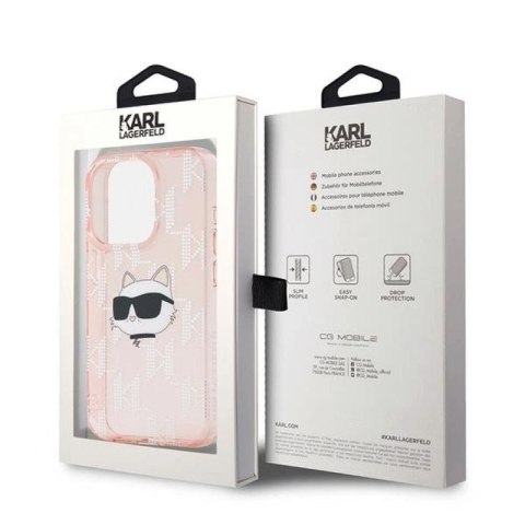 Etui Karl Lagerfeld IML Choupette Head & Monogram na iPhone 15 Pro - różowe Karl Lagerfeld
