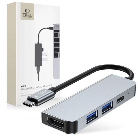 HUB Tech-Protect V2 4w1 USB-C - USB-A 3.0 / USB-A 2.0 / USB-C / HDMI - szary Tech-Protect