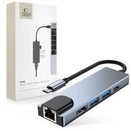 HUB Tech-Protect V3 5w1 USB-C - USB-A 3.0 / USB-A 2.0 / USB-C / HDMI / RJ45 - szary Tech-Protect
