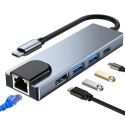 HUB Tech-Protect V3 5w1 USB-C - USB-A 3.0 / USB-A 2.0 / USB-C / HDMI / RJ45 - szary Tech-Protect