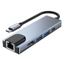 HUB Tech-Protect V3 5w1 USB-C - USB-A 3.0 / USB-A 2.0 / USB-C / HDMI / RJ45 - szary Tech-Protect