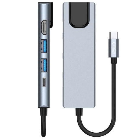 HUB Tech-Protect V3 5w1 USB-C - USB-A 3.0 / USB-A 2.0 / USB-C / HDMI / RJ45 - szary Tech-Protect