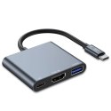 HUB Tech-Protect V1 3w1 USB-C - USB-A 3.0 / USB-C PD 100W / HDMI 4K 30Hz - szary Tech-Protect
