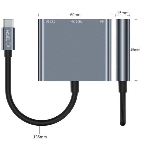 HUB Tech-Protect V1 3w1 USB-C - USB-A 3.0 / USB-C PD 100W / HDMI 4K 30Hz - szary Tech-Protect