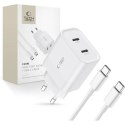 Ładowarka Tech-Protect C20W sieciowa 2x USB-C PD 20W z kablem USB-C / USB-C - biała Tech-Protect