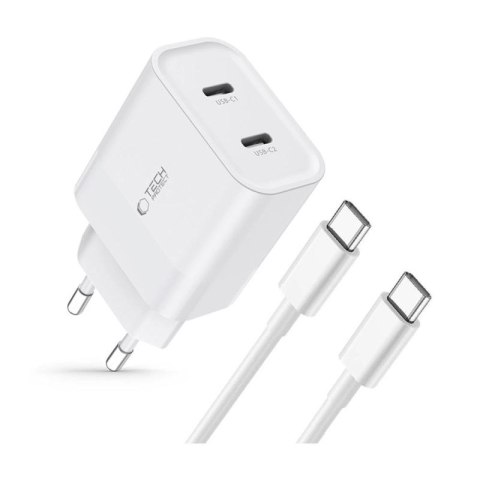 Ładowarka Tech-Protect C20W sieciowa 2x USB-C PD 20W z kablem USB-C / USB-C - biała Tech-Protect