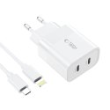 Ładowarka Tech-Protect C20W sieciowa 2x USB-C PD 20W z kablem USB-C / USB-C - biała Tech-Protect