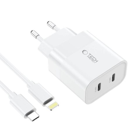 Ładowarka Tech-Protect C20W sieciowa 2x USB-C PD 20W z kablem USB-C / USB-C - biała Tech-Protect
