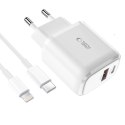 Ładowarka Tech-Protect C20W sieciowa USB-C PD 20W / USB-A QC 3.0 z kablem USB-C / Lightning - biała Tech-Protect