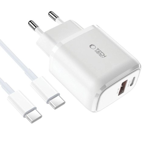Ładowarka Tech-Protect C20W sieciowa USB-C PD 20W / USB-A QC 3.0 z kablem USB-C / USB-C - biała Tech-Protect