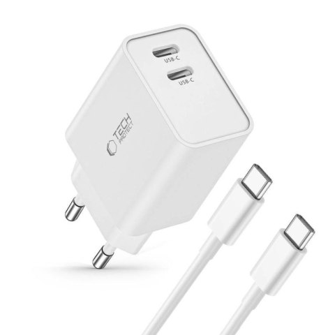 Ładowarka Tech-Protect C35W sieciowa 2x USB-C PD 35W z kablem USB-C / USB-C - biała Tech-Protect