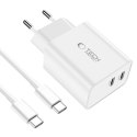 Ładowarka Tech-Protect C35W sieciowa 2x USB-C PD 35W z kablem USB-C / USB-C - biała Tech-Protect