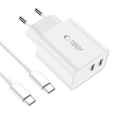 Ładowarka Tech-Protect C35W sieciowa 2x USB-C PD 35W z kablem USB-C / USB-C - biała Tech-Protect