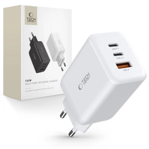 Ładowarka Tech-Protect C65W sieciowa 2x USB-C PD 65W / USB-A QC 3.0 - biała Tech-Protect