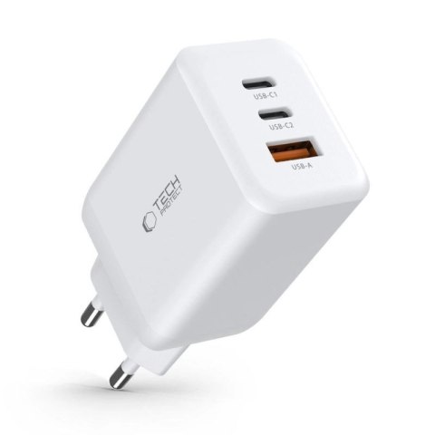 Ładowarka Tech-Protect C65W sieciowa 2x USB-C PD 65W / USB-A QC 3.0 - biała Tech-Protect