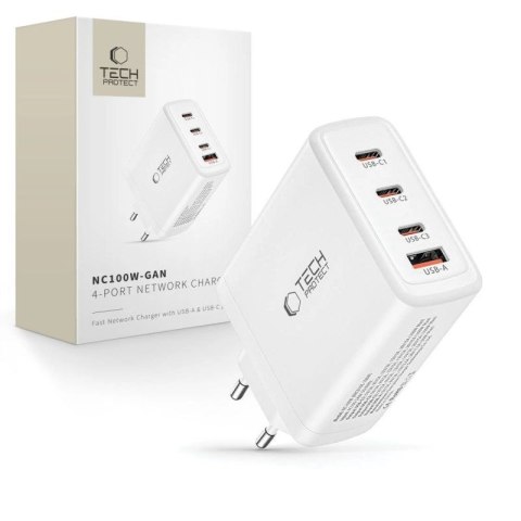 Ładowarka Tech-Protect NC100W-GAN sieciowa GaN 3x USB-C PD 100W / USB-A QC 3.0 - biała Tech-Protect