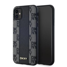 Etui DKNY Leather Checkered Mono Pattern MagSafe na iPhone 11 / Xr - czarne DKNY