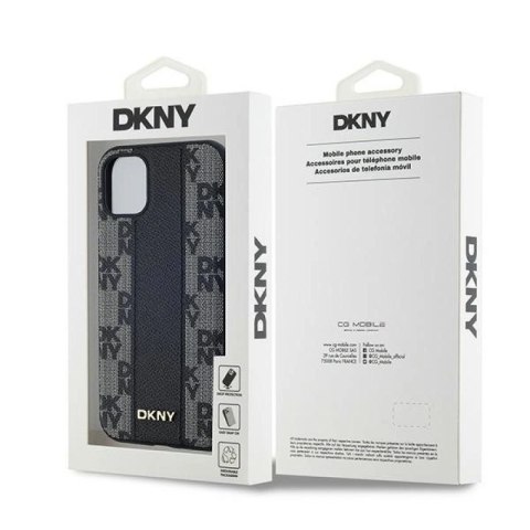 Etui DKNY Leather Checkered Mono Pattern MagSafe na iPhone 11 / Xr - czarne DKNY