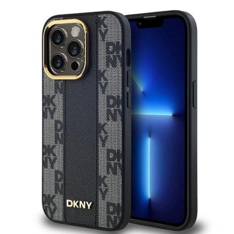 Etui DKNY Leather Checkered Mono Pattern MagSafe na iPhone 14 Pro - czarne DKNY