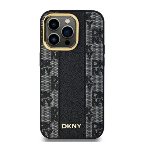 Etui DKNY Leather Checkered Mono Pattern MagSafe na iPhone 14 Pro - czarne DKNY