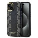 Etui DKNY Leather Checkered Mono Pattern MagSafe na iPhone 15 Plus / 14 Plus - czarne DKNY